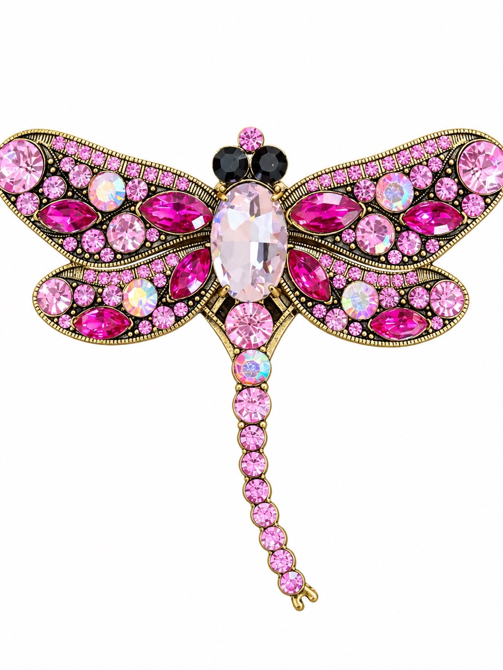 Pink Crystal Dragonfly Brooch - XL
